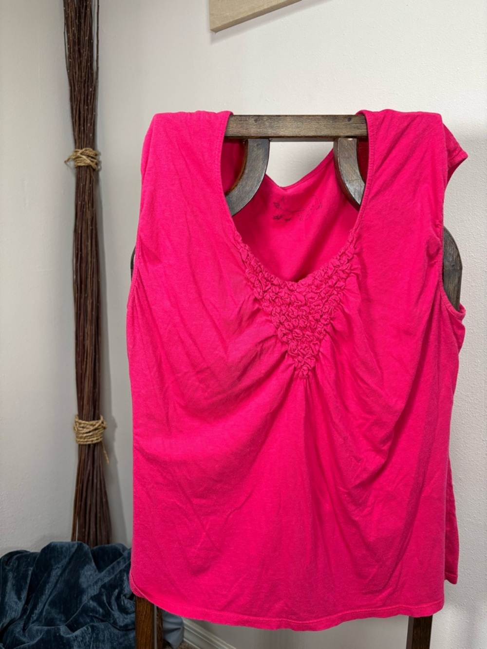 Women's Hot Pink Sleeveless Smocked Neck Tank Top - LAST CHANCE!